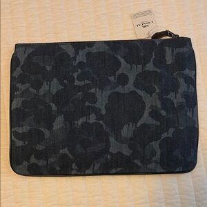New Coach Large Multifunctional Pouch in a Blue Camo Chambray